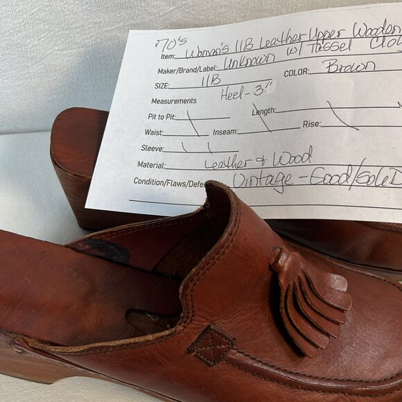 Womans 11B Vintage Leather Wood Clogs Hippie Boho EUC - Picture 2 of 16